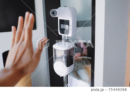 Hand scanning temperature and clean with automatic hand gel  75449398