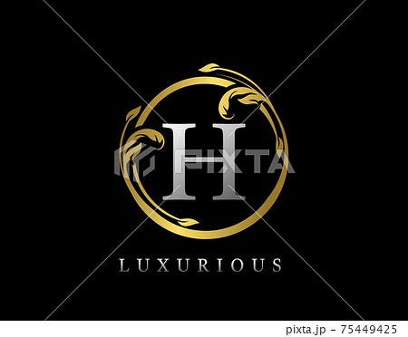 Luxury Circle Letter H Floral Design. Vintage Gold H Swirl Logo Icon. 75449425