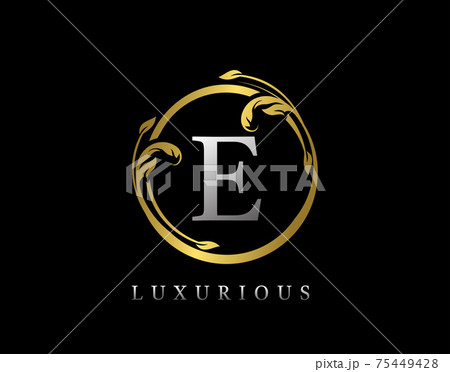 Luxury Circle Letter E Floral Design. Vintage Gold E Swirl Logo Icon. Luxury Circle Letter E Floral Design. Vintage Gold E Swirl Logo Icon. 75449428