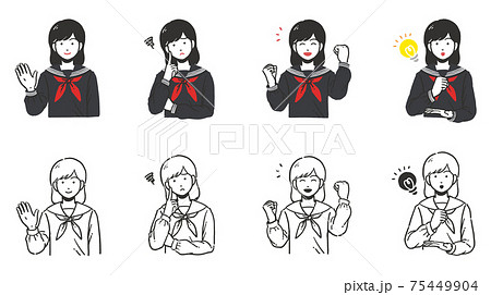 セーラー服を着た女子生徒のシンプルな上半身セット 75449904