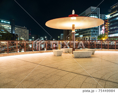福岡 中洲 福博であい橋の夜景の写真素材