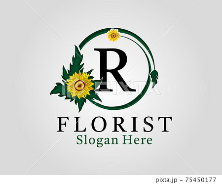 Letter R circle flourishes sunflower logo vector template. 75450177