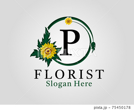 Letter P circle flourishes sunflower logo vector template. Letter P circle flourishes sunflower logo vector template. 75450178