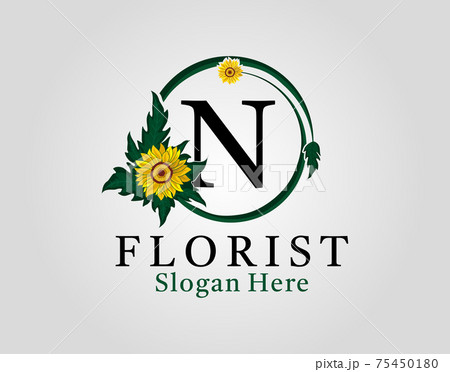 Letter N circle flourishes sunflower logo vector template. Letter N circle flourishes sunflower logo vector template. 75450180