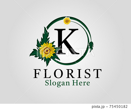 Letter K circle flourishes sunflower logo vector template. Letter K circle flourishes sunflower logo vector template. 75450182