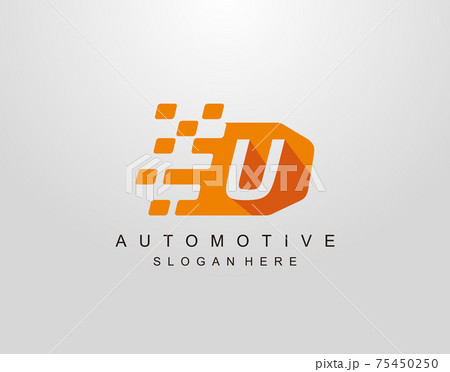 Letter U With Abstract Racing Flag Logo Design. Automotive Icon Template. 75450250