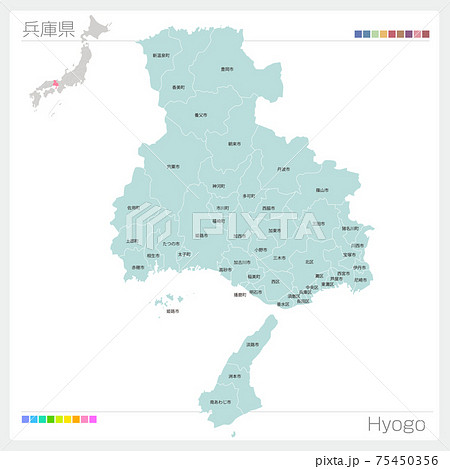 兵庫県の地図 Hyogo 市町村 区分け のイラスト素材