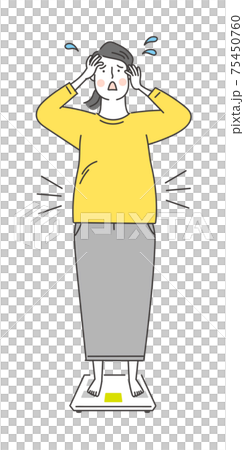 体重計と太り気味の女性 75450760