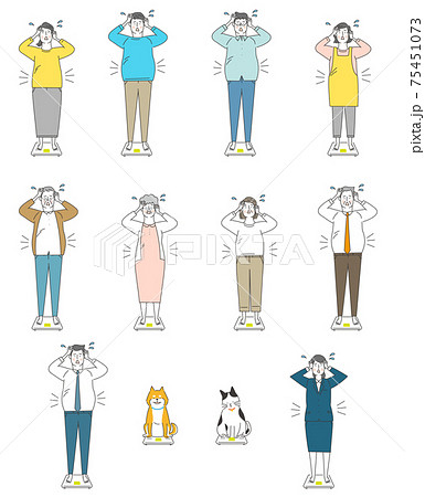 体重計と太り気味の人たち 体重計と太り気味の人たち 75451073