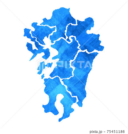 九州 青 地図 マップ シルエット イラストのイラスト素材
