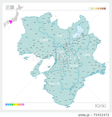 近畿の地図・Kinki・市町村名（市町村・区分け）