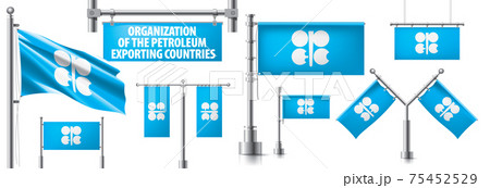 Vector set of the national flag of Organization of the Petroleum Exporting Countries in various creative designs Vector set of the national flag of Organization of the Petroleum Exporting Countries in various creative designs 75452529