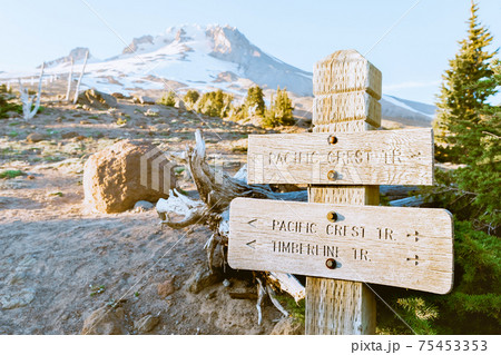 Direction Sign on the Route to the Mt. Hood Top 75453353