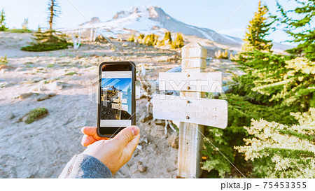 Direction Sign on the Route to the Mt. Hood Top 75453355
