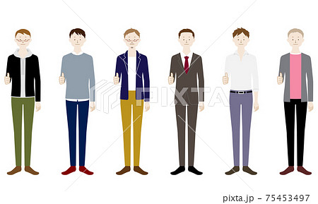 ウインクして親指を立てる男性のイラストセット 白背景 ベクター 切り抜き のイラスト素材