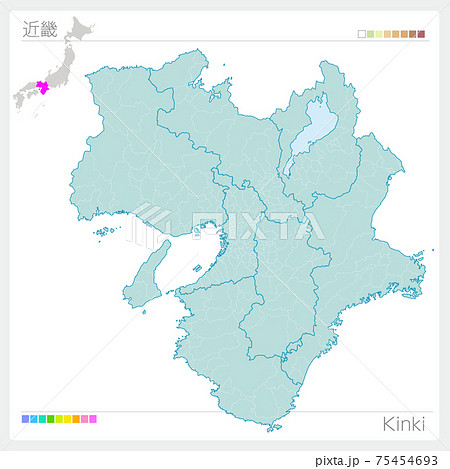 近畿の地図・Kinki・市町村名（市町村・区分け） 75454693