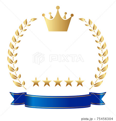 ナンバーワン王冠月桂樹のベクターアイコンイラスト白背景ブルーのイラスト素材 ナンバーワン王冠月桂樹のベクターアイコンイラスト白背景ブルーのイラスト素材