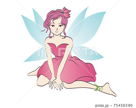座っている妖精 水色の羽 のイラスト素材