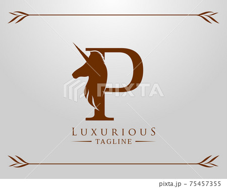 Capital Letter P with a Unicorn. Royal Logo. King Stallion in Jump. Unicon Letter Icon. Stylish Graphic Template Design Capital Letter P with a Unicorn. Royal Logo. King Stallion in Jump. Unicon Letter Icon. Stylish Graphic Template Design 75457355