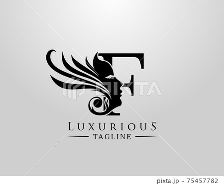 Letter F with Beauty Face. Luxury Logo. Alphabetical Symbol for wedding, greeting cards, invitations, salon, spa, template design. 75457782