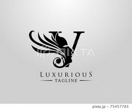 Letter V with Beauty Face. Luxury Logo. Alphabetical Symbol for wedding, greeting cards, invitations, salon, spa, template design. 75457783