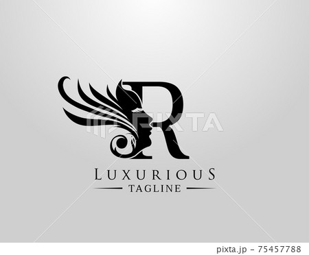 Letter R with Beauty Face. Luxury Logo. Alphabetical Symbol for wedding, greeting cards, invitations, salon, spa, template design. 75457788