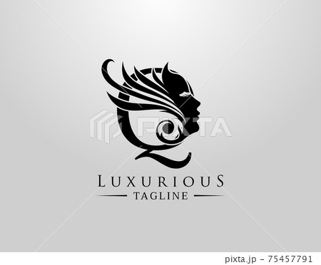 Letter Q with Beauty Face. Luxury Logo. Alphabetical Symbol for wedding, greeting cards, invitations, salon, spa, template design. 75457791