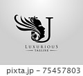 Letter U with Beauty Face. Luxury Logo. Alphabetical Symbol for wedding, greeting cards, invitations, salon, spa, template design. 75457803