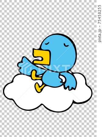雲の上で休む青い鳥のイラスト素材