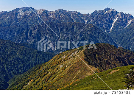 鹿島槍ヶ岳山頂から見る立山と剣岳 鹿島槍ヶ岳山頂から見る立山と剣岳 75458482