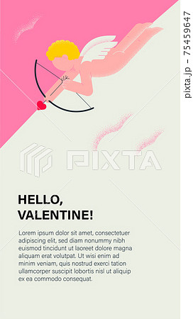 Baby blonde cupid with wings and archery heart. Flat illustration for valentines day web app, site, banner 75459647