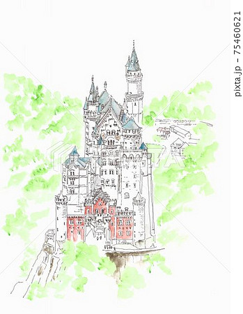 世界遺産の街並み ドイツ ノイシュバンシュタイン城のイラスト素材