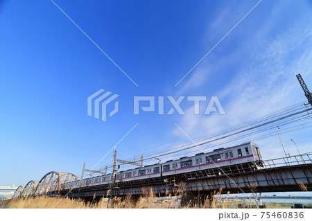 冬枯れの鉄橋を渡る京成電鉄3500形電車 冬枯れの鉄橋を渡る京成電鉄3500形電車 75460836