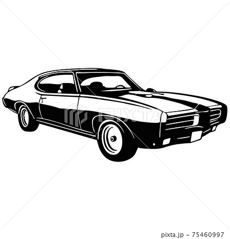 Muscle car - Old USA Classic Car, 1960s, Muscle car Stencil - Vector Clip Art for tshirt and emblem 75460997