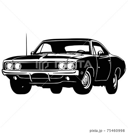 Muscle car - Old USA Classic Car, 1960s, Muscle car Stencil - Vector Clip Art for tshirt and emblem 75460998
