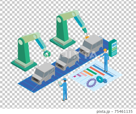 自動車製造ラインとロボット化のイメージイラストのイラスト素材