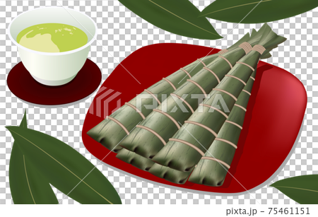ちまきと日本茶のセット こどもの日のイラスト素材