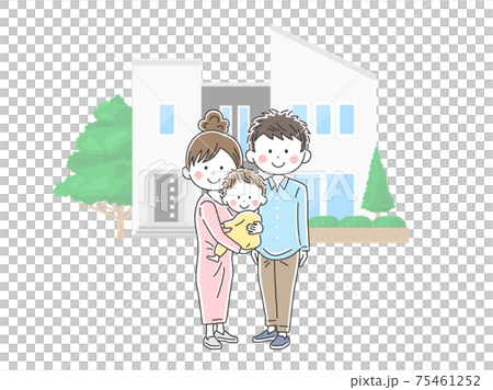 マイホームを購入した若いファミリーのイラストのイラスト素材 マイホームを購入した若いファミリーのイラストのイラスト素材