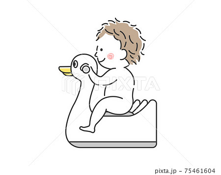 おまるに跨る赤ちゃんのイラストのイラスト素材