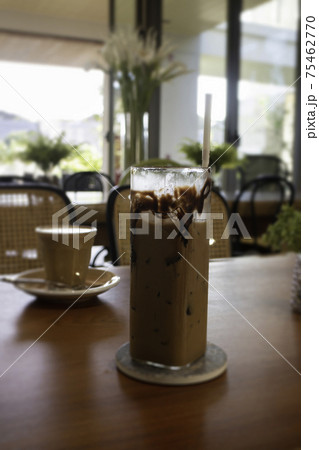 Iced chocolate mocha on wooden table Iced chocolate mocha on wooden table 75462770