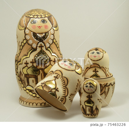 traditional Russian nesting dolls on white 75463226