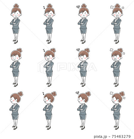 腕組みをするビジネスウーマンのイラストセットのイラスト素材