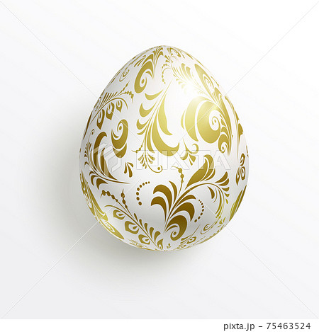 Realistic white egg decorated with gold floral pattern 75463524