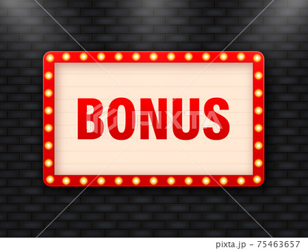 Cartoon banner. Bonus sign vector design template. Giveaway banner. Game sign. Arrow icon. Geometric art. 75463657