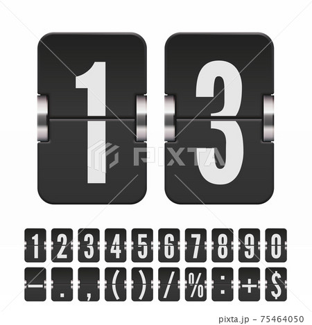 Set of black flip numbers and symbols on a mechanical scoreboard. Vector template for your design. 75464050