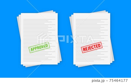 Vector rubber stamps approved and rejected. Document with red and green stamps. Vector rubber stamps approved and rejected. Document with red and green stamps. 75464177