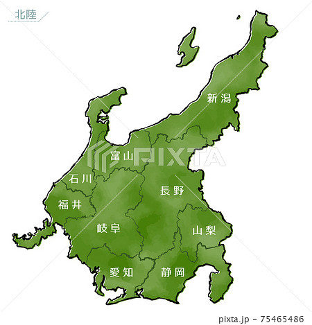 和風な日本地図 中部地方のイラスト素材
