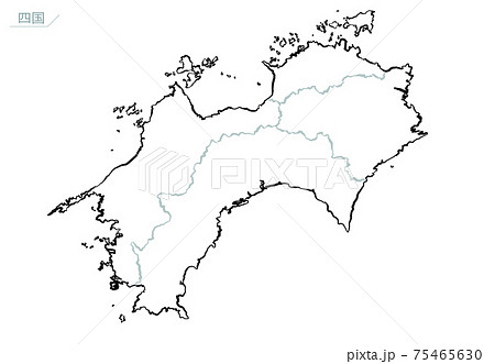 和風な日本地図 四国地方のイラスト素材