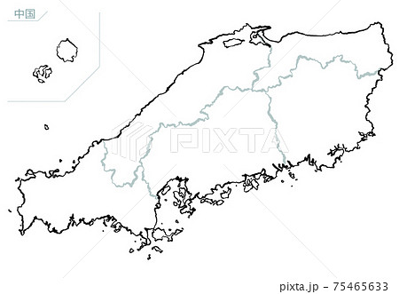 和風な日本地図 中国地方のイラスト素材