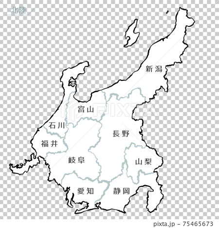 和風な日本地図　中部地方 75465673